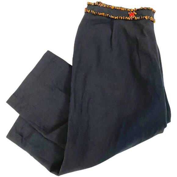 Larry Levine black capri beaded stone faux belt linen blend size 14 - Picture 3 of 6